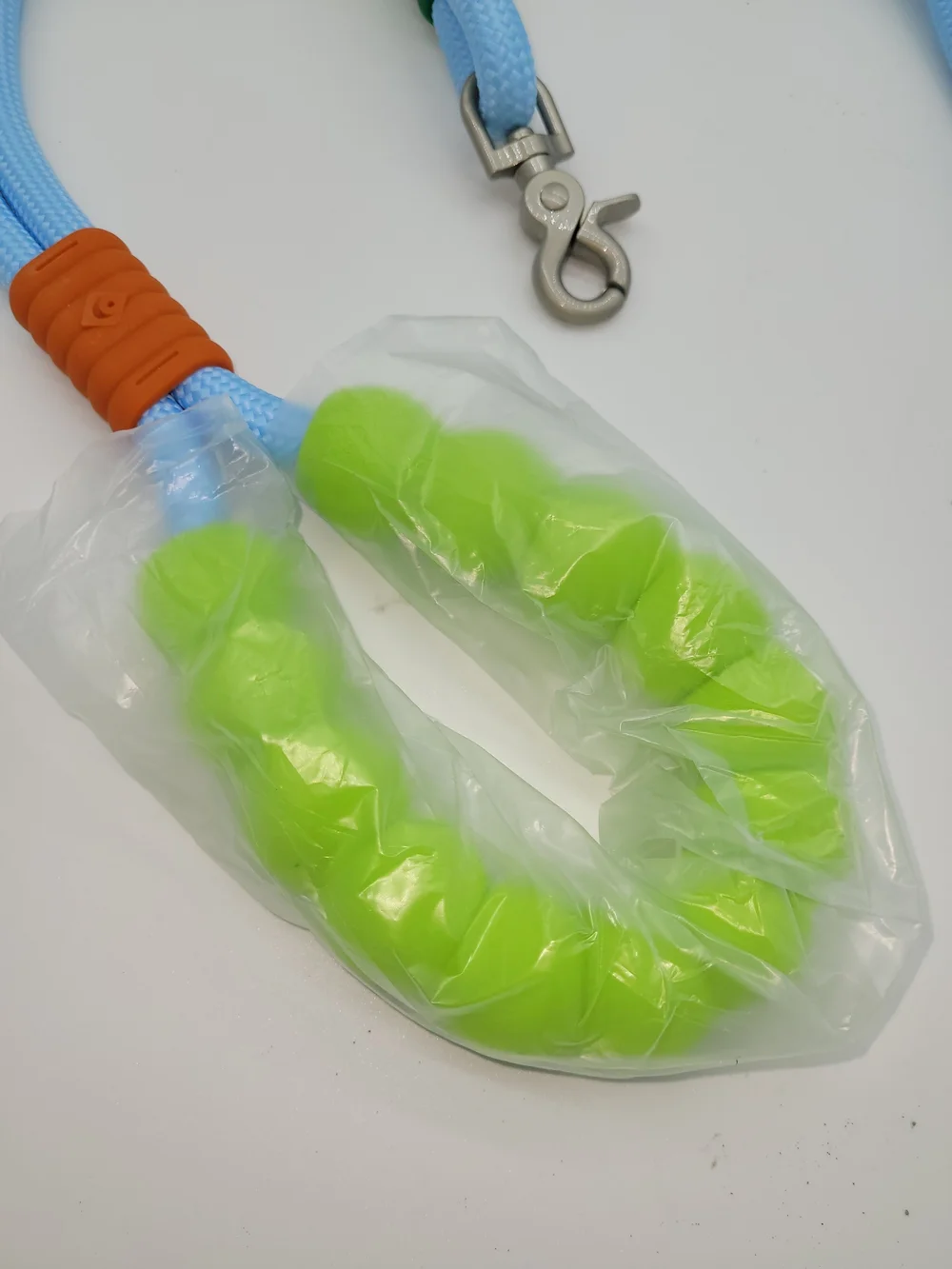Light Blue Dog Leash with Bright Lime Green Chew Guard